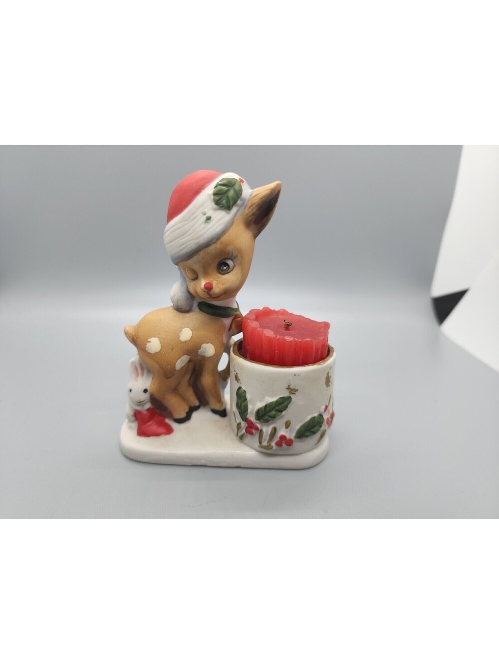 Vintage 1978 Jasco Little Reindeer Porcelain Christmas Candle Holder and Box